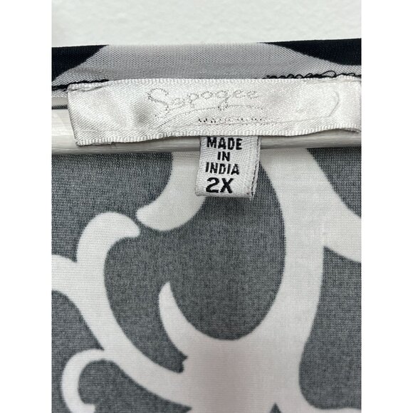 Lapogee 2X Black White Geometric Print Maxi Dress Boho Chic - Picture 6 of 10